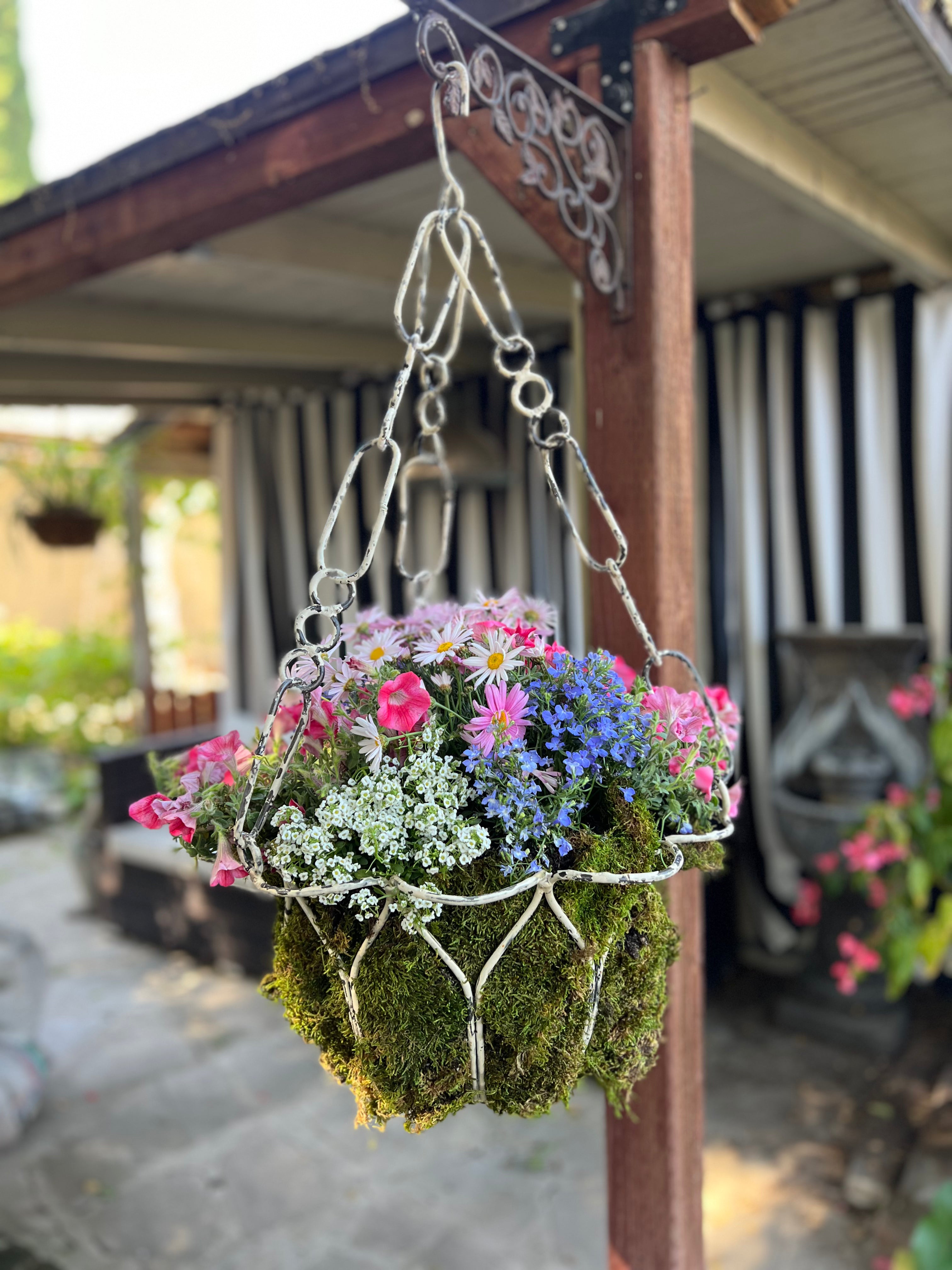 metal hanging plant basket Handcrafted Aged White Metal Hanging Planter Basket – Finley Holiday Stoneworks